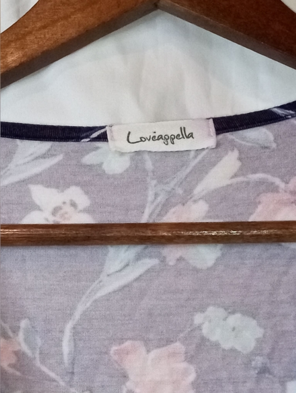 Loveappella Aqua Navy Floral Wrap Blouse Shirt Medium Summer Patchwork Feminine - Picture 3 of 5